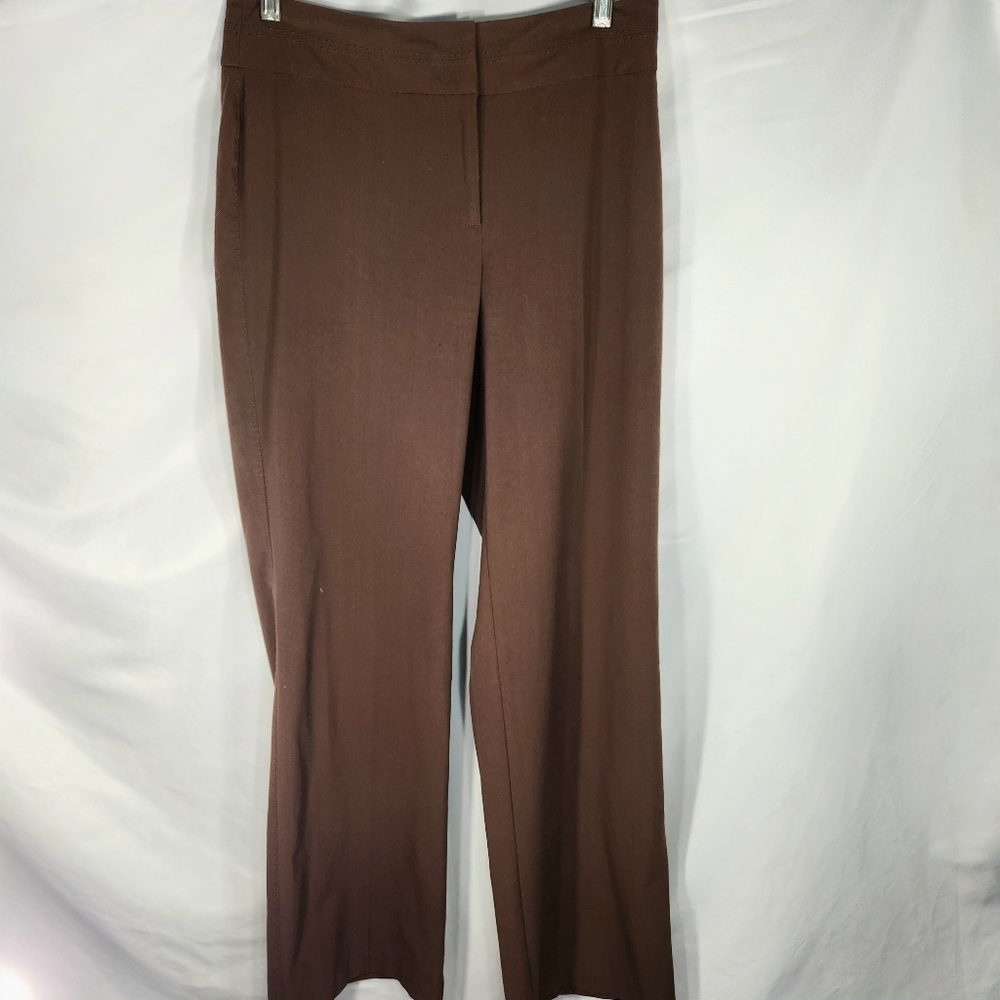 Worthington Brown Visible Stitching Accents Wide Leg Dress Pants Size 6 Long